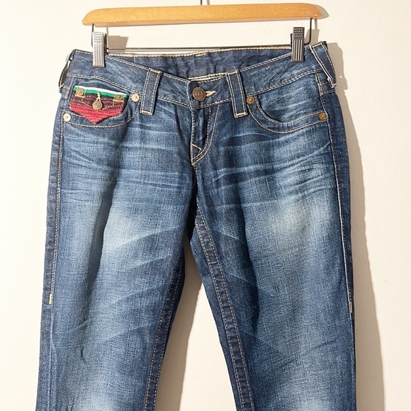 TRUE RELIGION Billy Baha Mexican Blanket Pocket flap jeans women size 26 - Picture 11 of 12